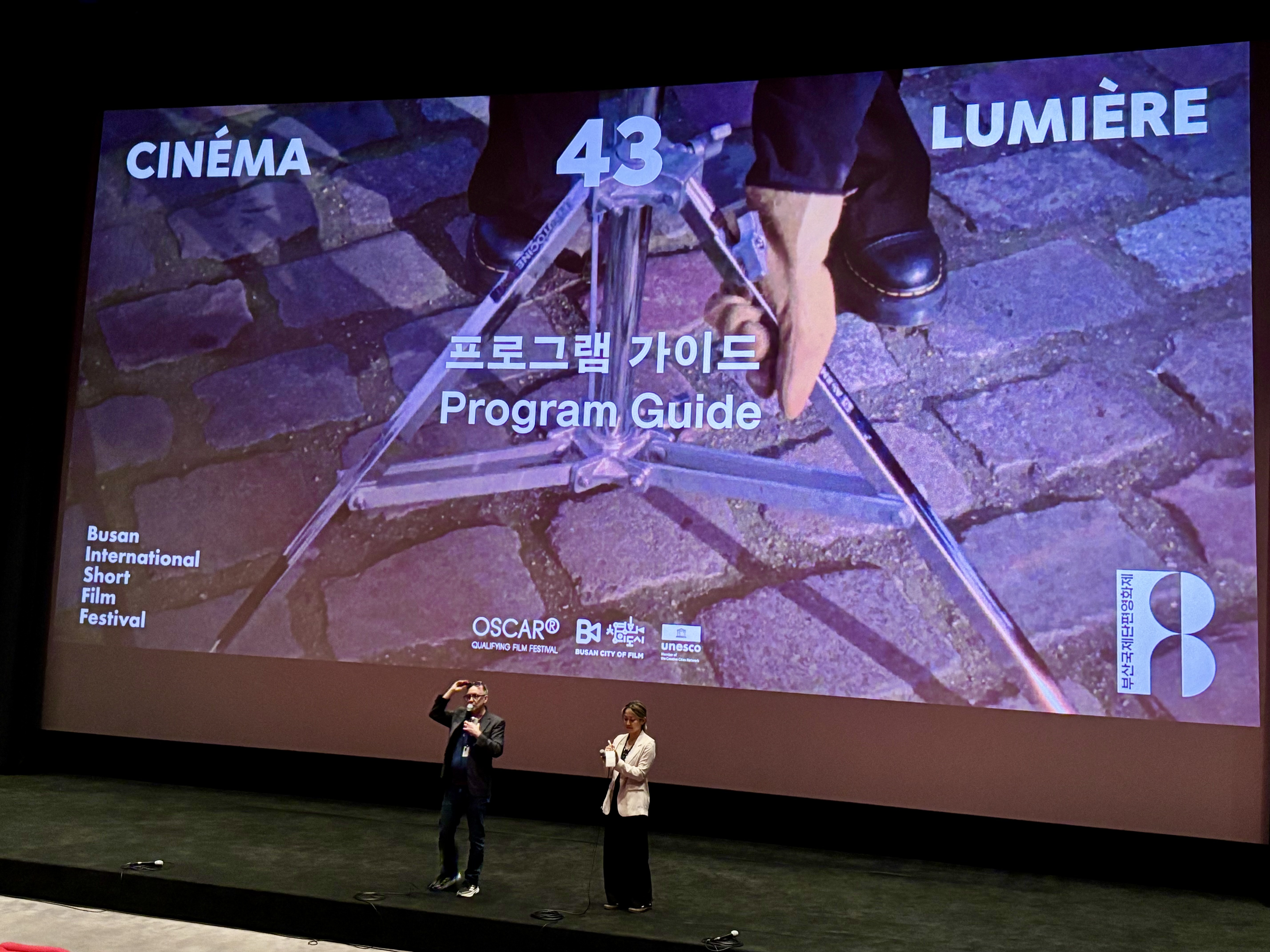 BISFF program guide projected on the cinema screen during the 3D screening programme